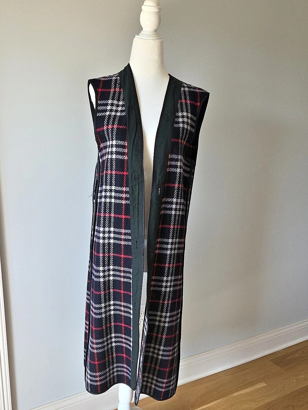 Vintage Burberrys Plaid Wool Blend Vest in Black & Red Like New